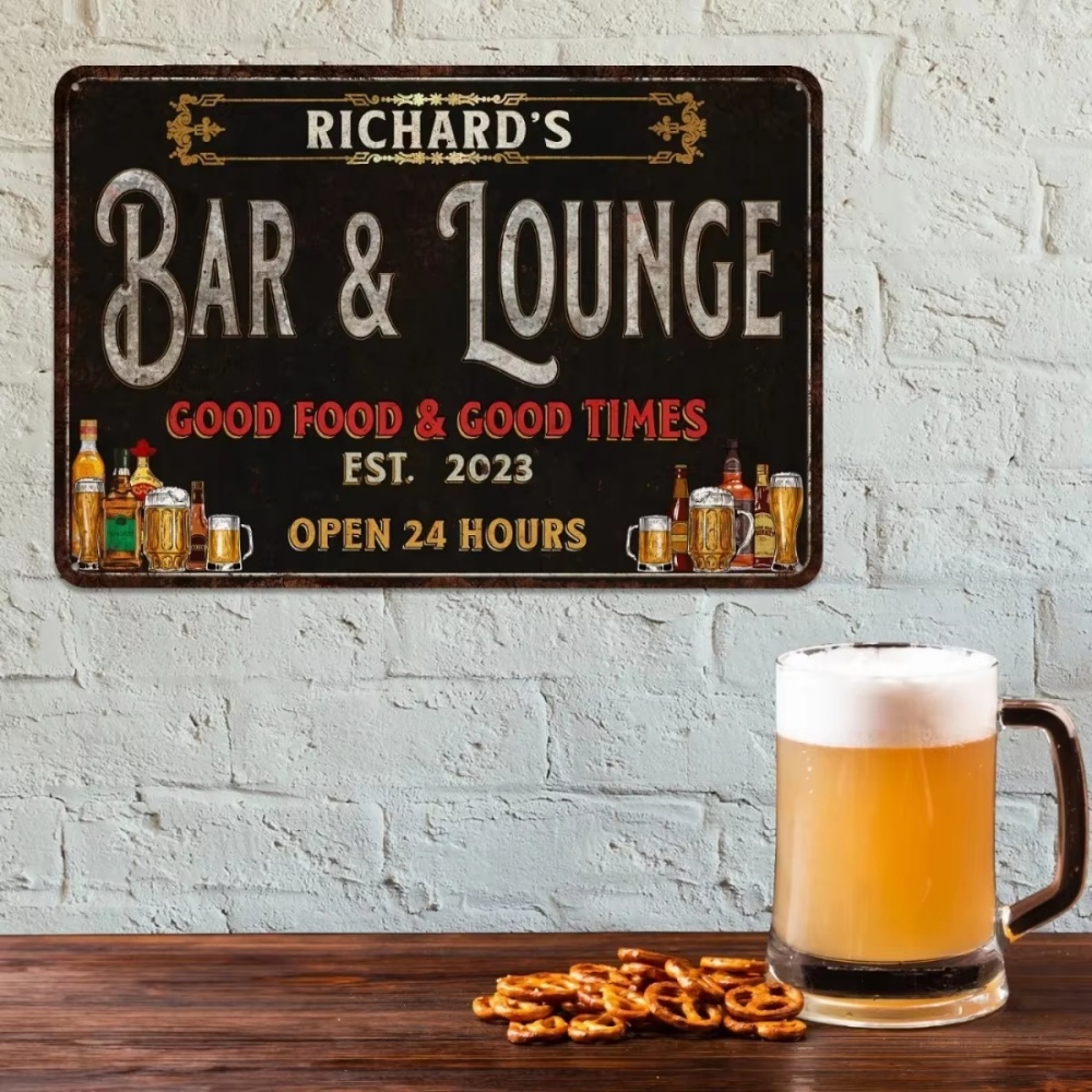 Home Bar Lounge - لافتة معدنية مخصصة للبار والصالة، لوحة
